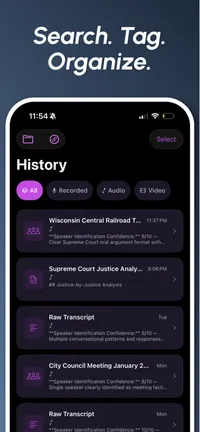 VoiceDraft iOS history screen